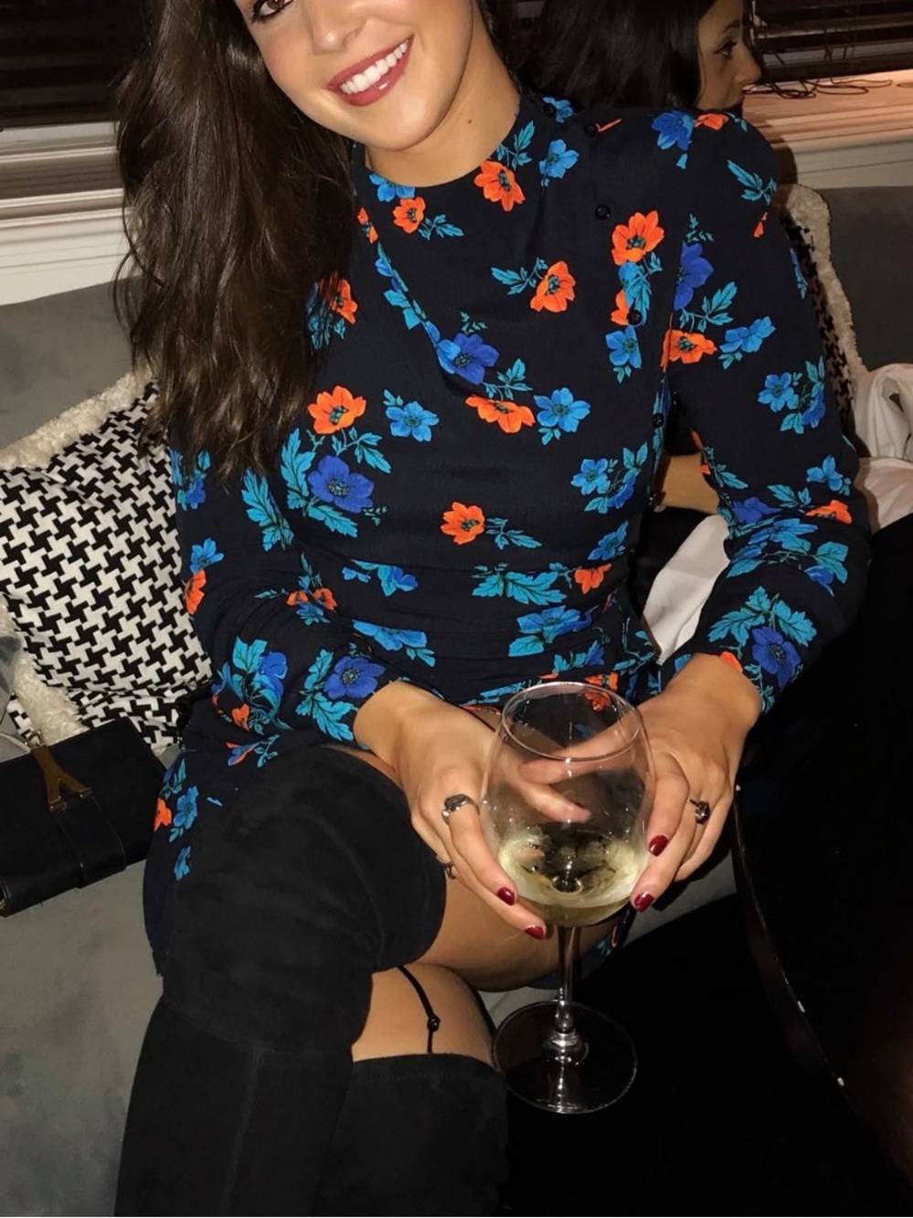 Maje Black Floral Long Sleeve Dress